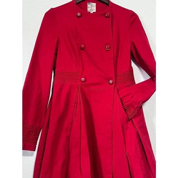 TULLE Anthropologie Red midi length skirted pea coat trench retro sz small - Picture 2 of 6